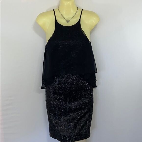 Dress The Population  Dress Black Sequin Peplum Dress New with Tags Sz XS - Picture 1 of 9